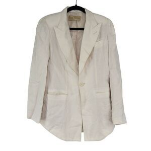 Aya Muse Linen Rayon Blend One Button Blazer in Tan Cream SZ L